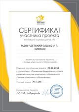 Сертификат участника Всероссийского проекта "Звезды дошкольного образования"