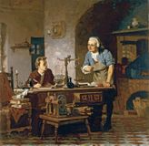 М.В.Ломоносов в химической лаборатории. Художник А.И.Васильев