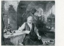 Ломоносов в химической лаборатории. Художник Л.Г.Петров