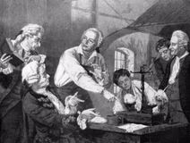 Ломоносов в химической лаборатории. Линогравюра Н.Наговицына