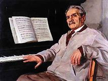 Георгий Стронк. Портрет композитора Л.Я.Теплицкого. 1964 г. Георгий Адамович Стронк был знаком и дружил с Теплицким многие годы. Композитор позировал ему в своей квартире в 1964 году, когда уже был болен. Портрет носит камерный характер, выдержан в сдержа