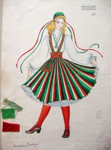 Эскизы финских костюмов к танцу «Летка-Йенька». Автор – Хельми Мальми. Из архивов ансамбля «Кантеле»