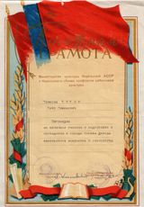 Почетная грамота артиста «Кантеле» – певца Петра Титова – за участие в Декаде.