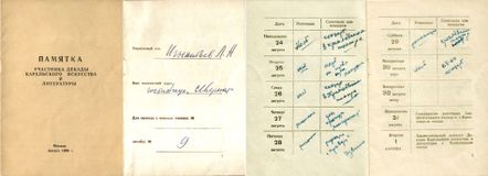 Памятка участника Декады – артиста «Кантеле» Леонида Игнатьева