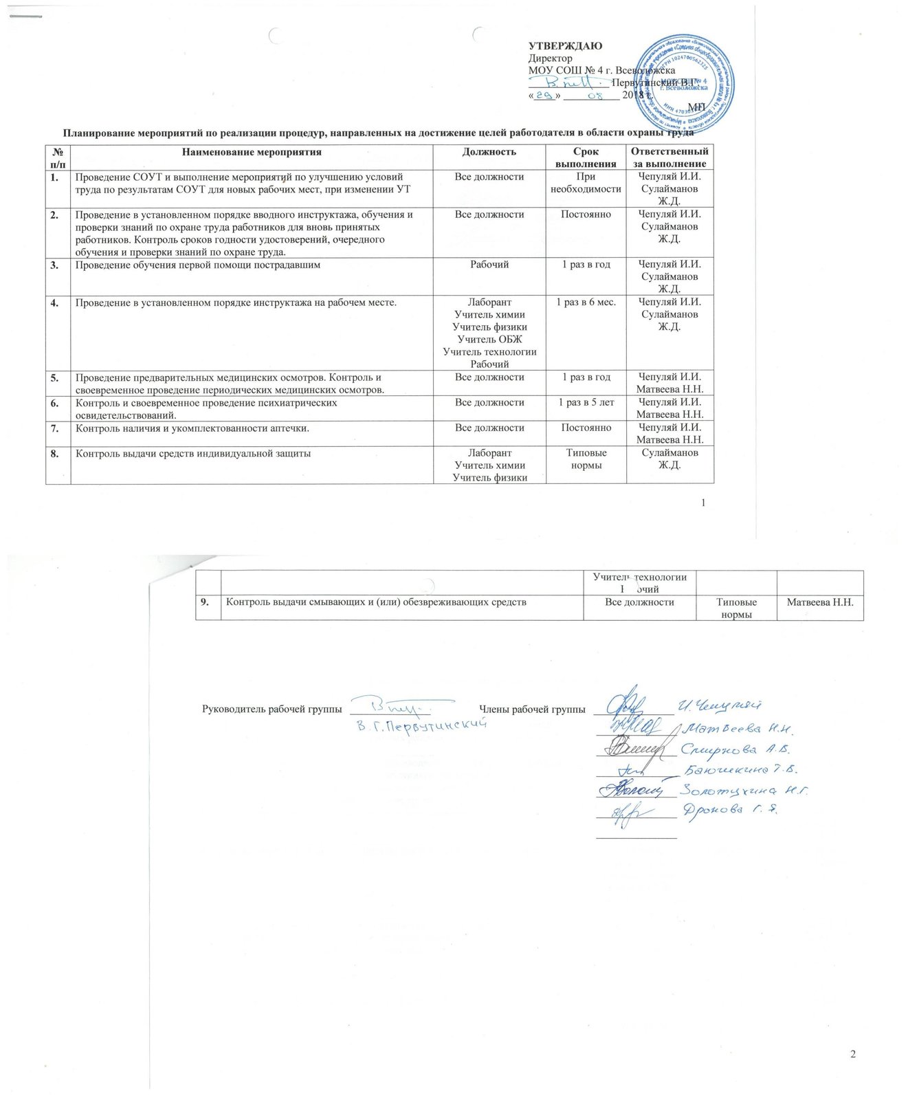 Муниципальное общеобразовательное учреждение «Средняя общеобразовательная  школа №4» г. Всеволожска. Специальная оценка условий труда