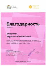 Благодарность Самарского Союза Молодежи СО, 2023 г.