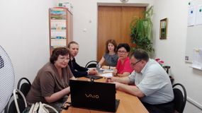 Участники совещания от Республики Карелия (слева направо) - Елена Аксентьева, Евгений Жирнель, Любовь Кулакова, Ольга Дьячкова, Александр Морозов