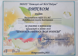 Диплом Володькиной А. В. за участие в вернисаже коллажей (октябрь 2021г)