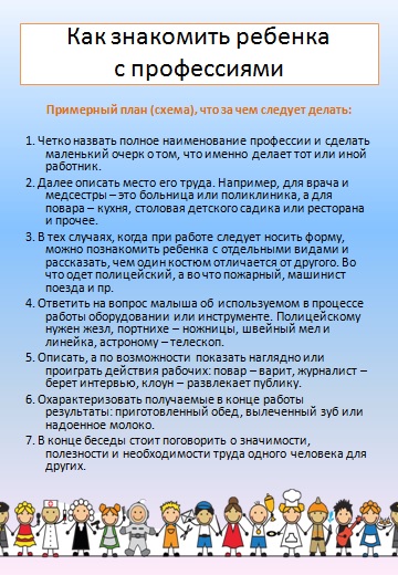 План по профориентации в подготовительной группе детского сада