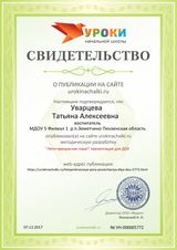 Свидетельство о публикации на сайте 2017г. воспитатель Уварцева Т.А.
