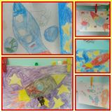 Продуктивная деятельность ко Дню космонавтики в старшей группе "Почемучки"