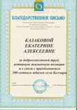 Благодарственное письмо Гглавы сельского поселения  Болчары