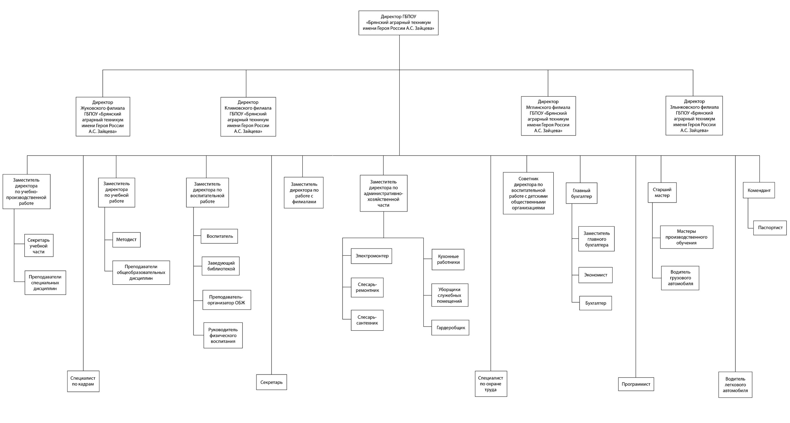 ГБПОУ «Брянский аграрный техникум имени Героя России А.С. Зайцева» г.  Стародуб. Структура и органы управления образовательной организацией