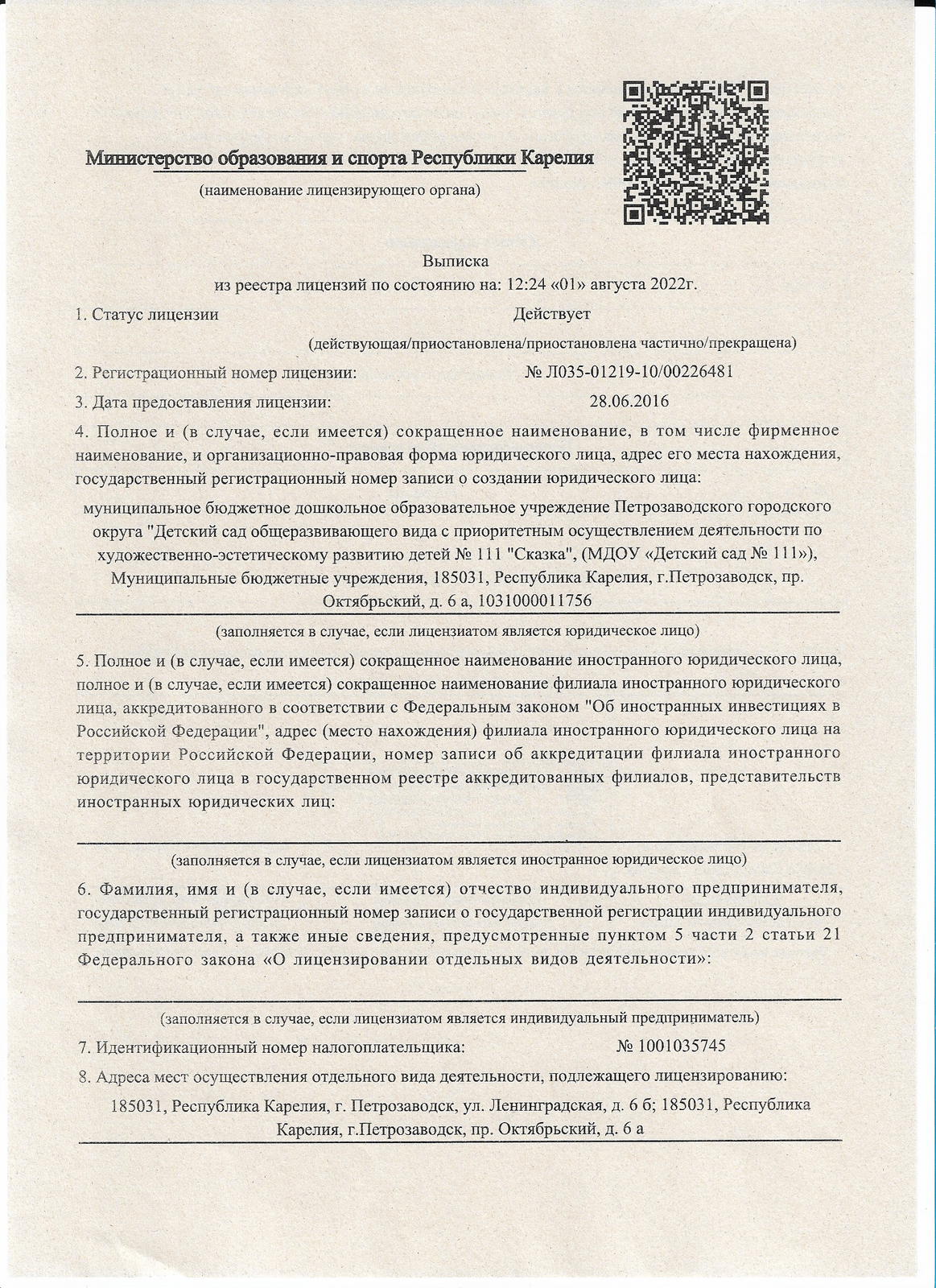 МДОУ «Детский сад общеразвивающего вида с приоритетным осуществлением  деятельности по художественно-эстетическому развитию детей № 111 «Сказка».  Основные сведения